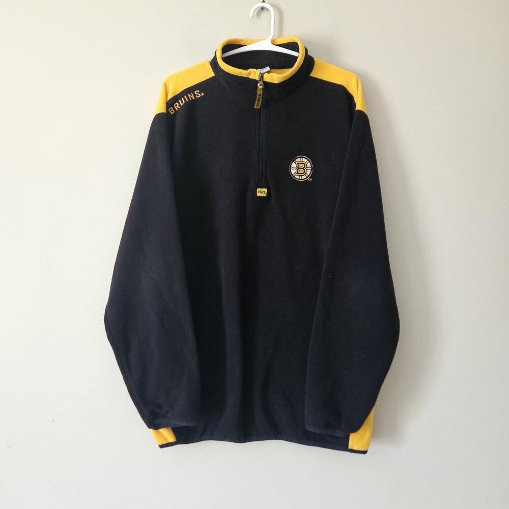 Boston Bruins Majestic Fleece Hockey Vintage Quarter Zip Black Yellow